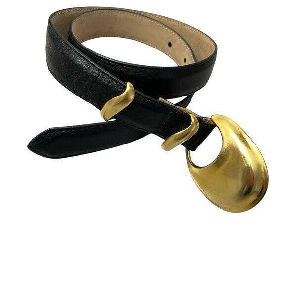 Vintage Robert Lee Morris Womens Black Leather Belt Small Gold Plated Buckle
